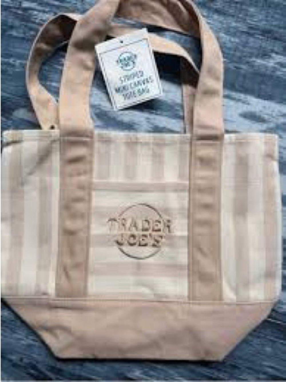 NWT! Trader Joe’s Striped Canvas Tote Bags Set of 2 - Blue & Beige - Picture 2 of 3